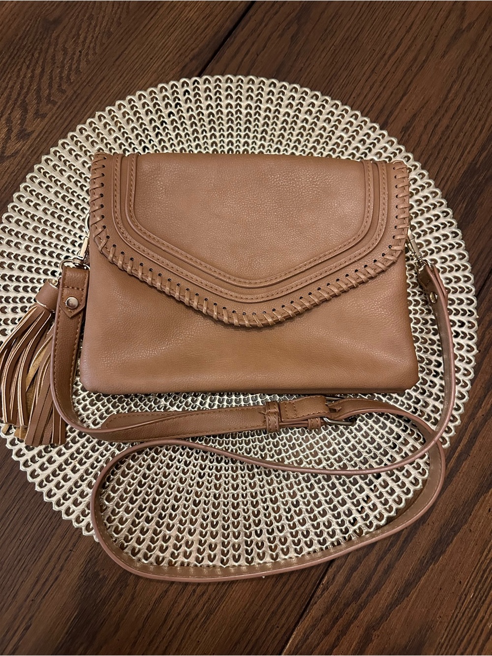 Women's Tan Crossbody Clutch Bag with Tassel